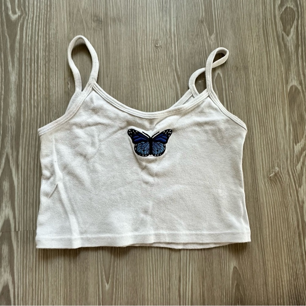 brandy melville - blue butterfly embroidered tank